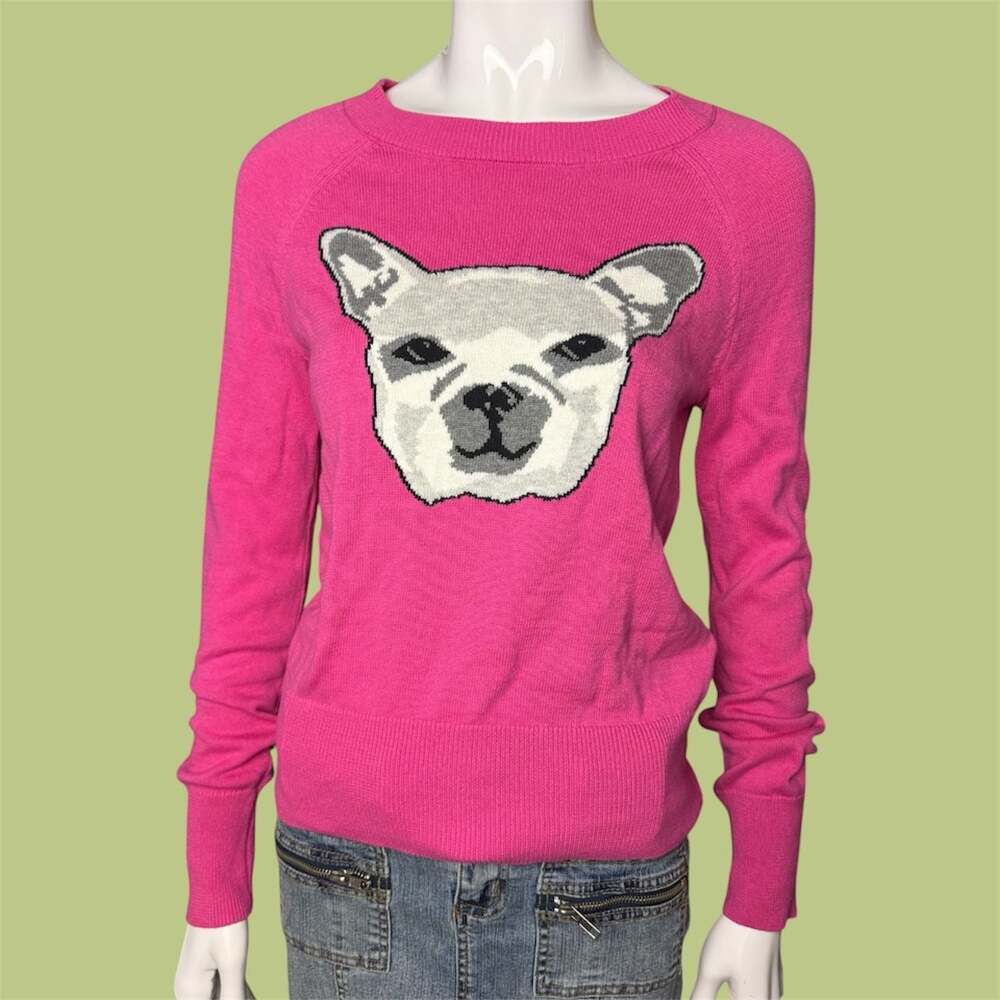 Gap Hot Pink French Bulldog Graphic Crew Neck Pullover Sweater